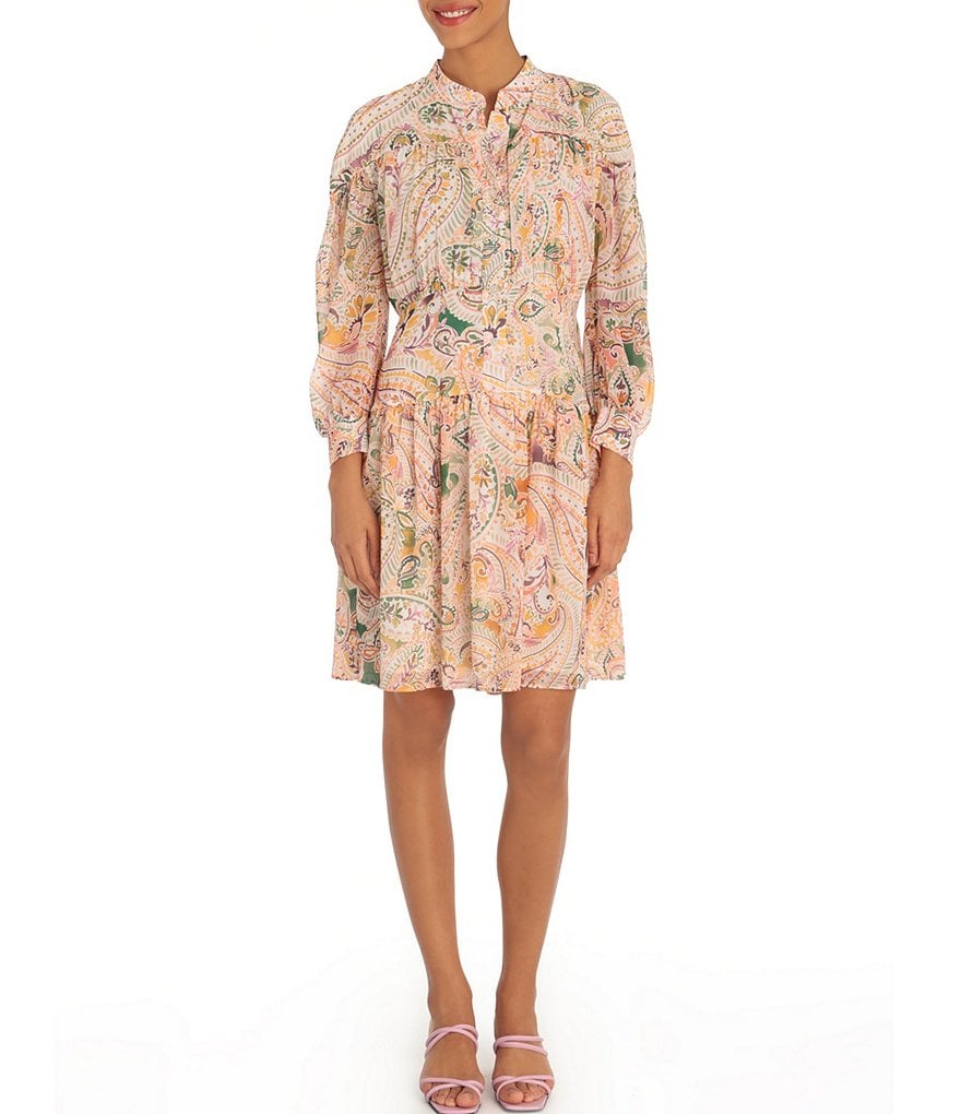 Donna Morgan Paisley Crepe Drop Waist Dress
