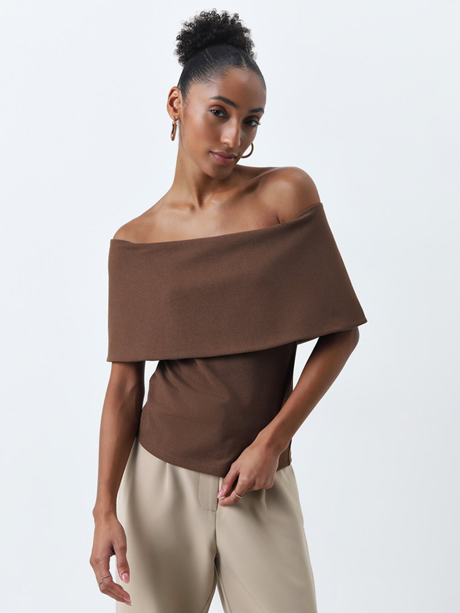 Wardrobe by Westside Brown Off-Shoulder Top