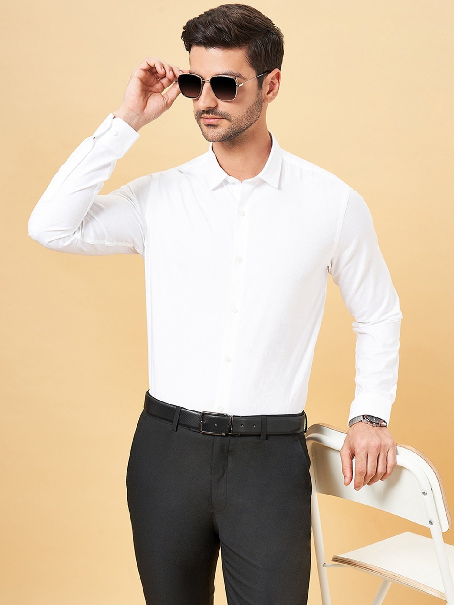 Peregrine by Pantaloons White Cotton Slim Fit Shirt