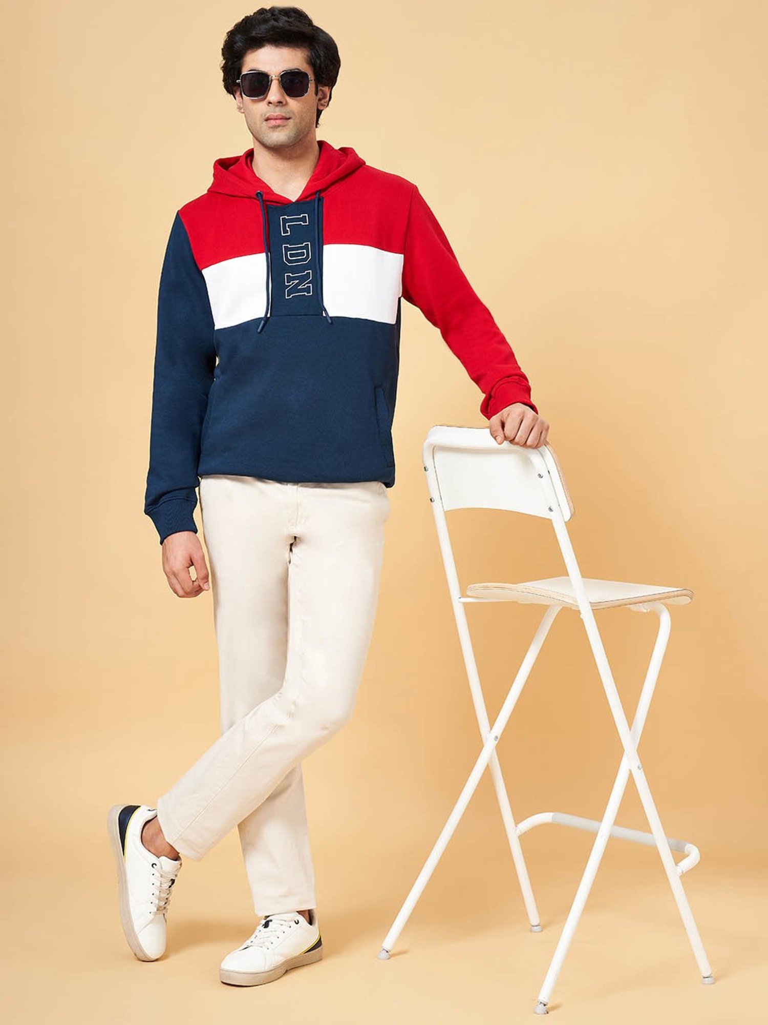 Byford by Pantaloons Navy Slim Fit Colour Block Hooded Sweatshirt