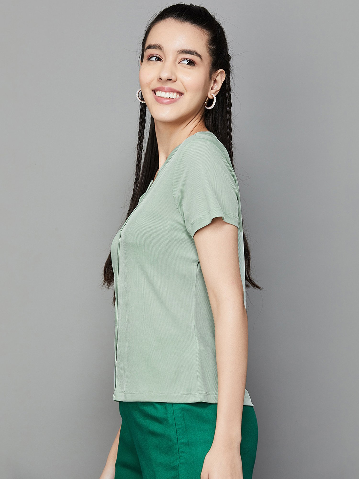 Fame Forever by Lifestyle Sage Green Short Sleeve Top