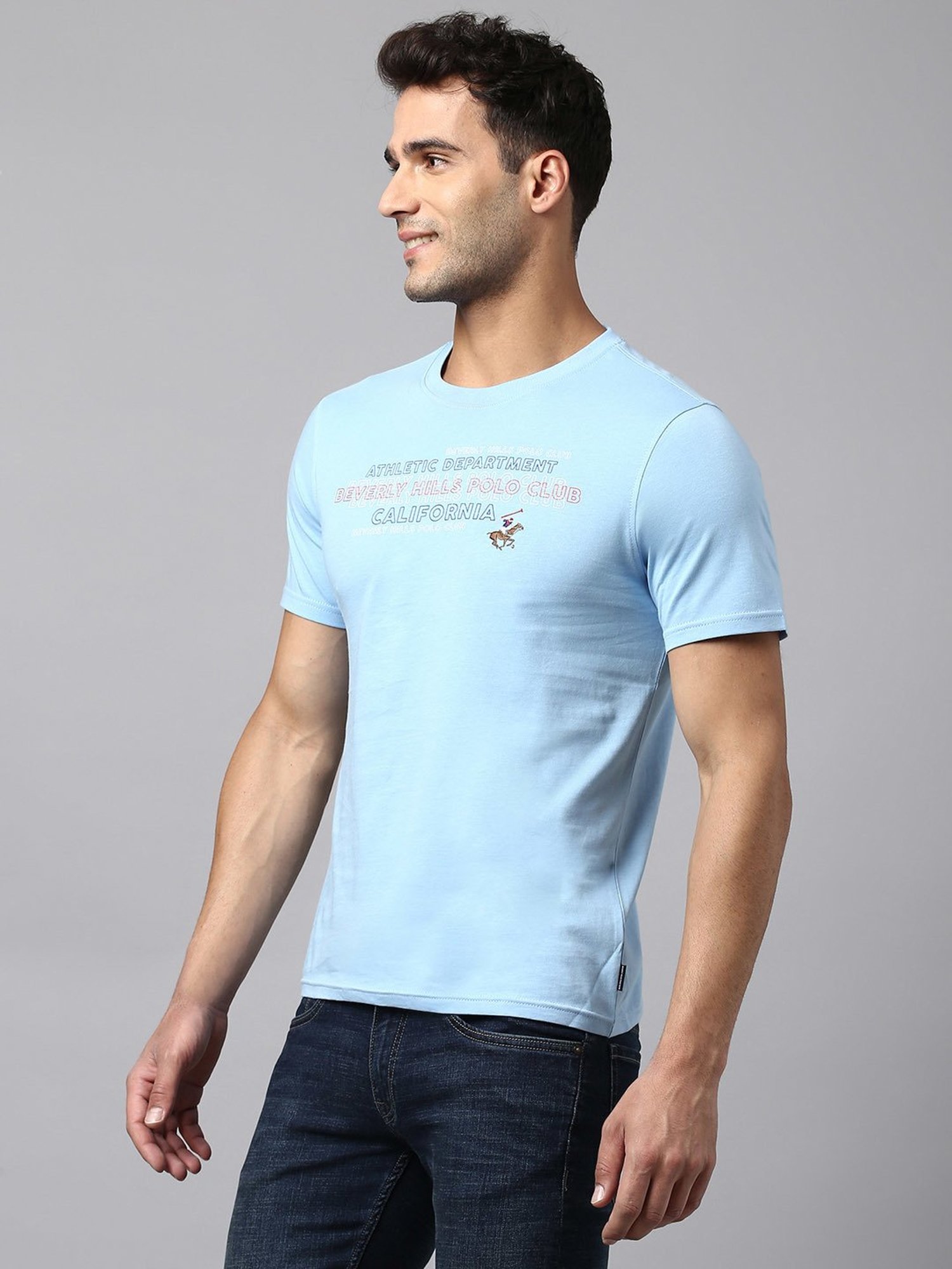 Beverly Hills Polo Club Light Blue Regular Fit Cotton Crew T-Shirt