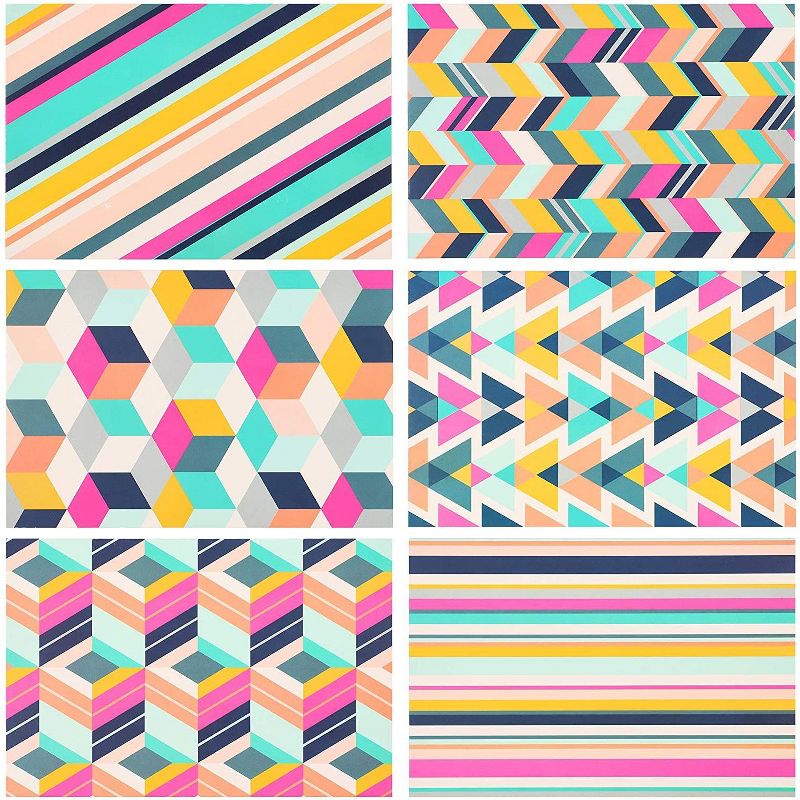 Pipilo Press 48-Pack Blank Note Cards with Colorful Envelopes, 6 Graphic Designs, Geometric & Stripes 4x8