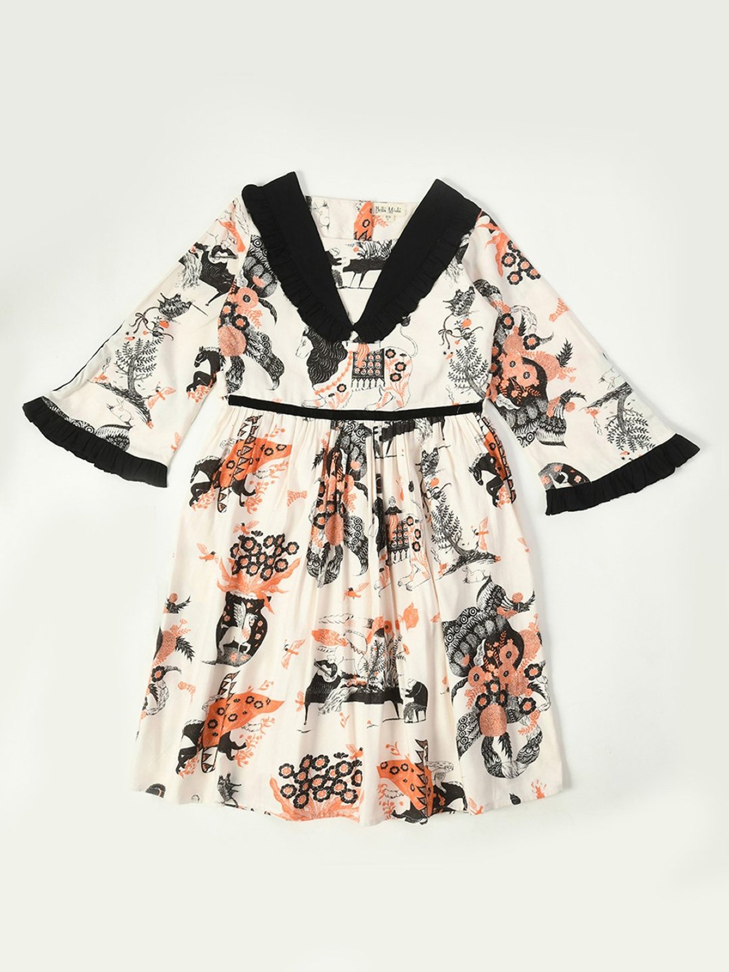 Bella Moda Kids White Printed Full Sleeves Fit & Flare Dress