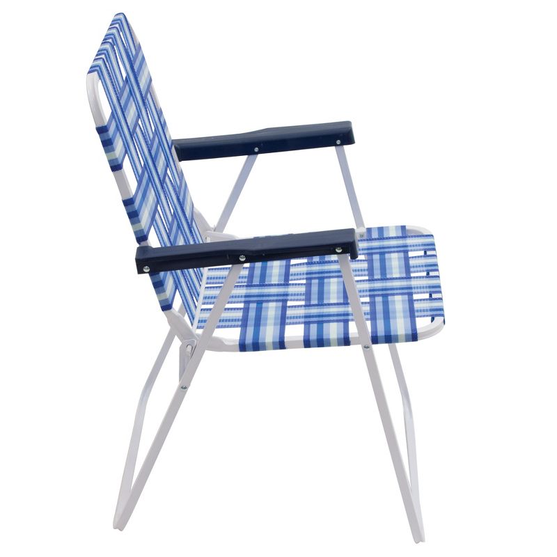 RIO Brands Outdoor Heavy Duty Steel Frame Folding Woven Web Beach Lawn Patio Chair, Blue