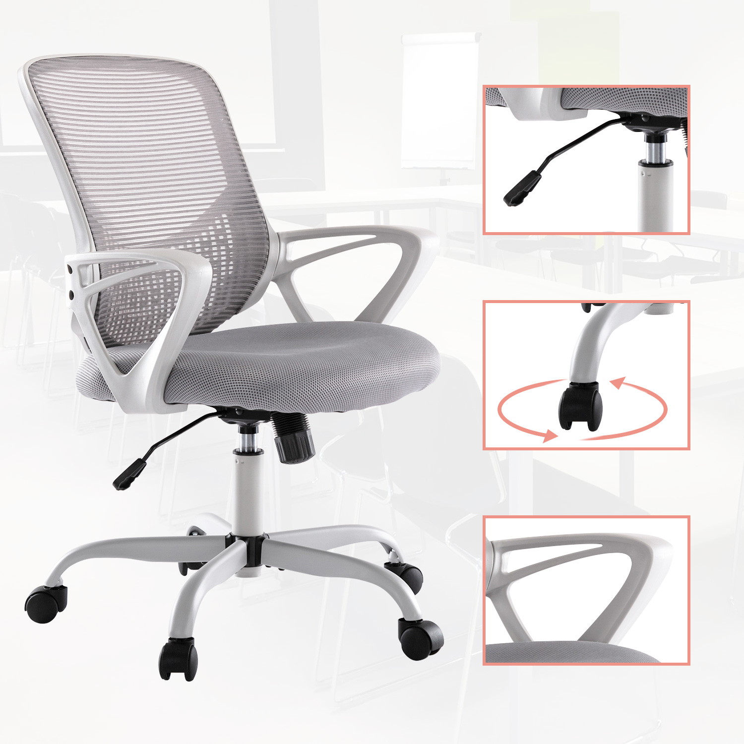 Milemont Office Chair, Ergonomic Desk Chair Computer Task Chair Mesh with Armrests Mid-Back for Home Office Conference Study Room, Gray