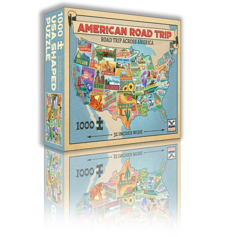 TDC Games American Road Trip 1000 Piece Jigsaw Puzzle in the Shape of the USA 31 inches long - Cool Wall Art