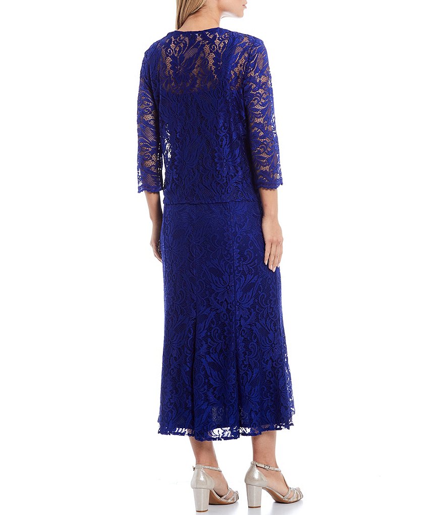Le Bos Beaded Lace 2-Piece Jacket Square Neck Sleeveless Dress