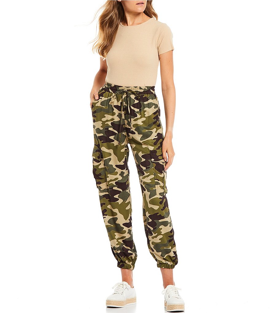 Angie Camo High Rise Cargo Jogger Pants