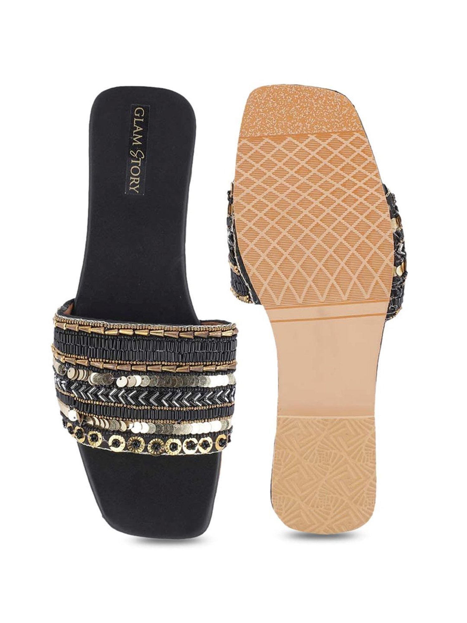 Glam Story Women's Black Ethnic Sandals