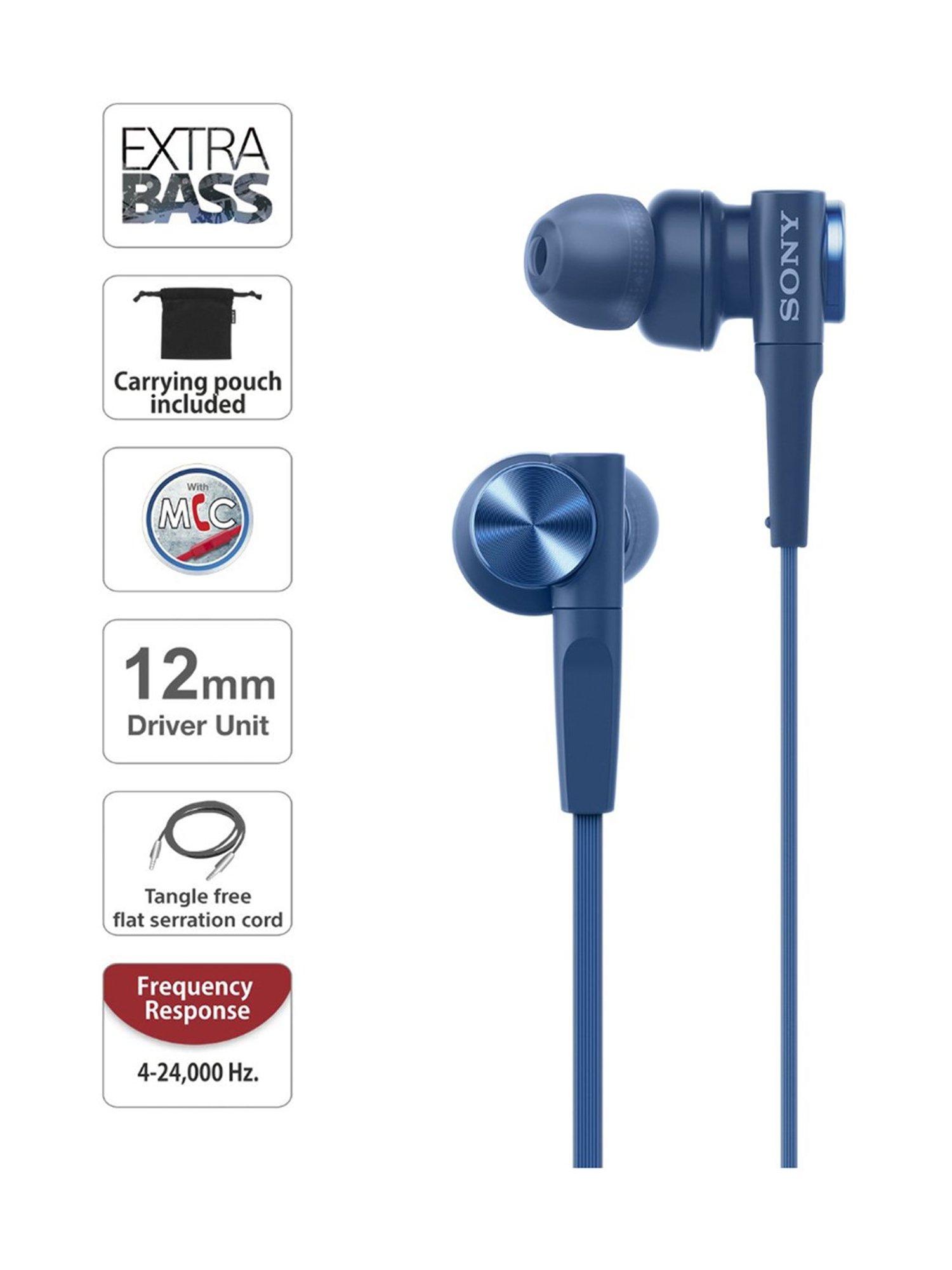Sony MDR-XB55AP Wired in-Ear Headphone with Mic (Blue)