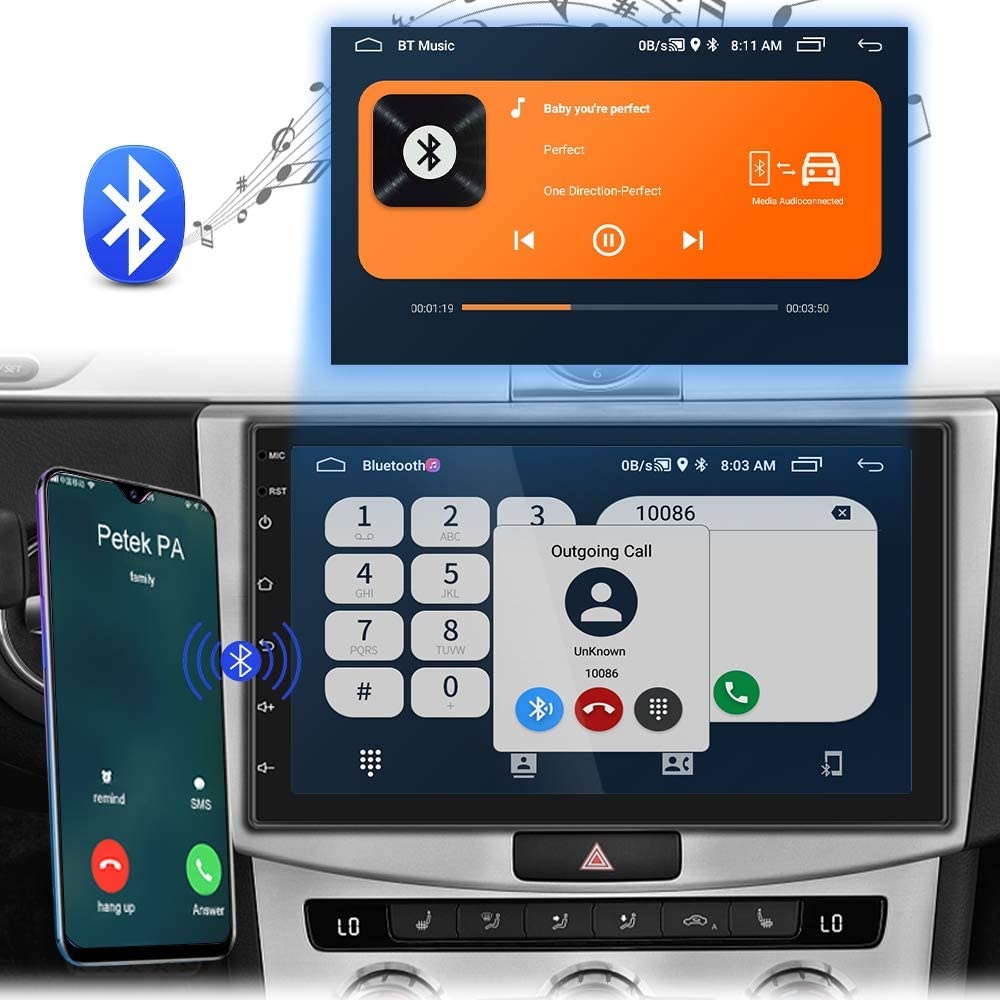 Double Din Car Stereo, Android 10.1 Bluetooth Car Radio7'' Touchscreen GPS Navigation Indash Head Unit with WiFi Mirror Link FM Radio 2USB+Rear View Camera