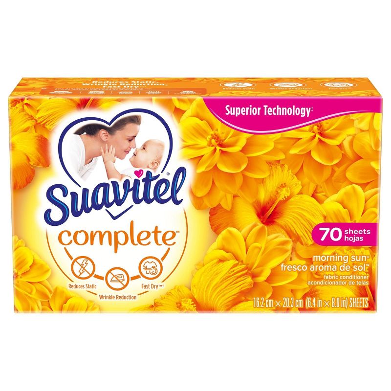 Suavitel Complete Scented Fabric Conditioner Dryer Sheets for Laundry - Morning Sun - 70 ct