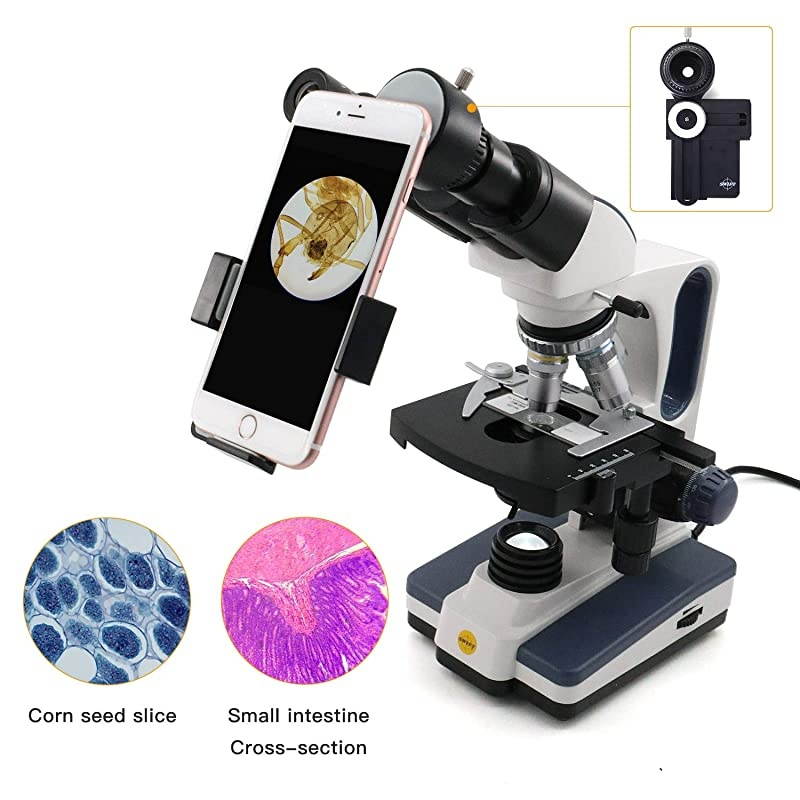 Binocular Compound Microscope SW350B, 40X-2500X Magnification,Siedentopf Head,Research-Grade,Two-Layer Mechanical Stage,1.3mp Camera and Software Windows and Mac Compatible