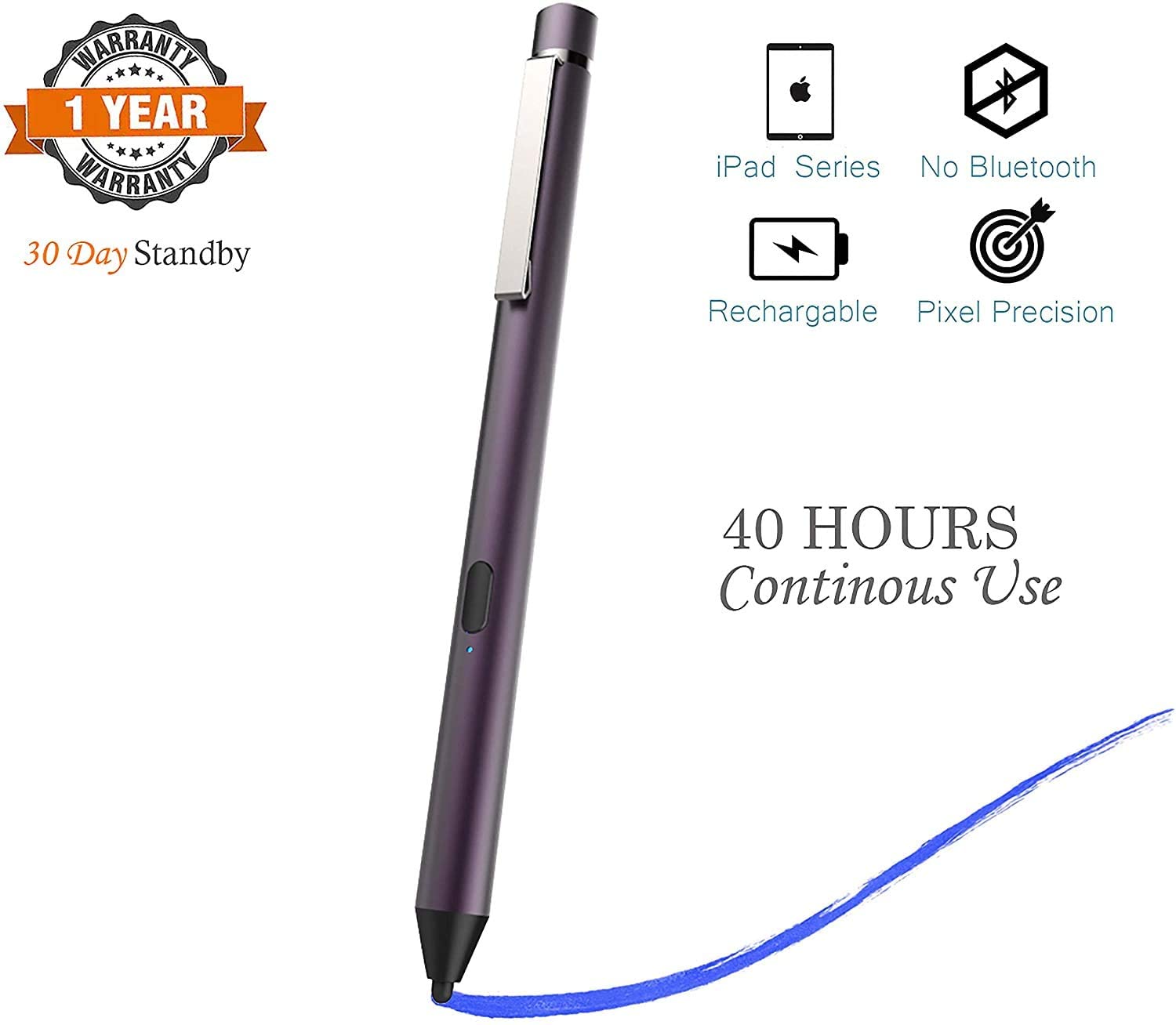 Active Stylus Pen for Apple Ipad, Digital Pencil iPad Series Rechargeable Pencil Touchscreen Precise Fine Tip for iPad 5 & 6, iPad Air 2 & 3, iPad Mini 4 & 5, iPad Pro 9.7/10.5/11 (Dark Gray)