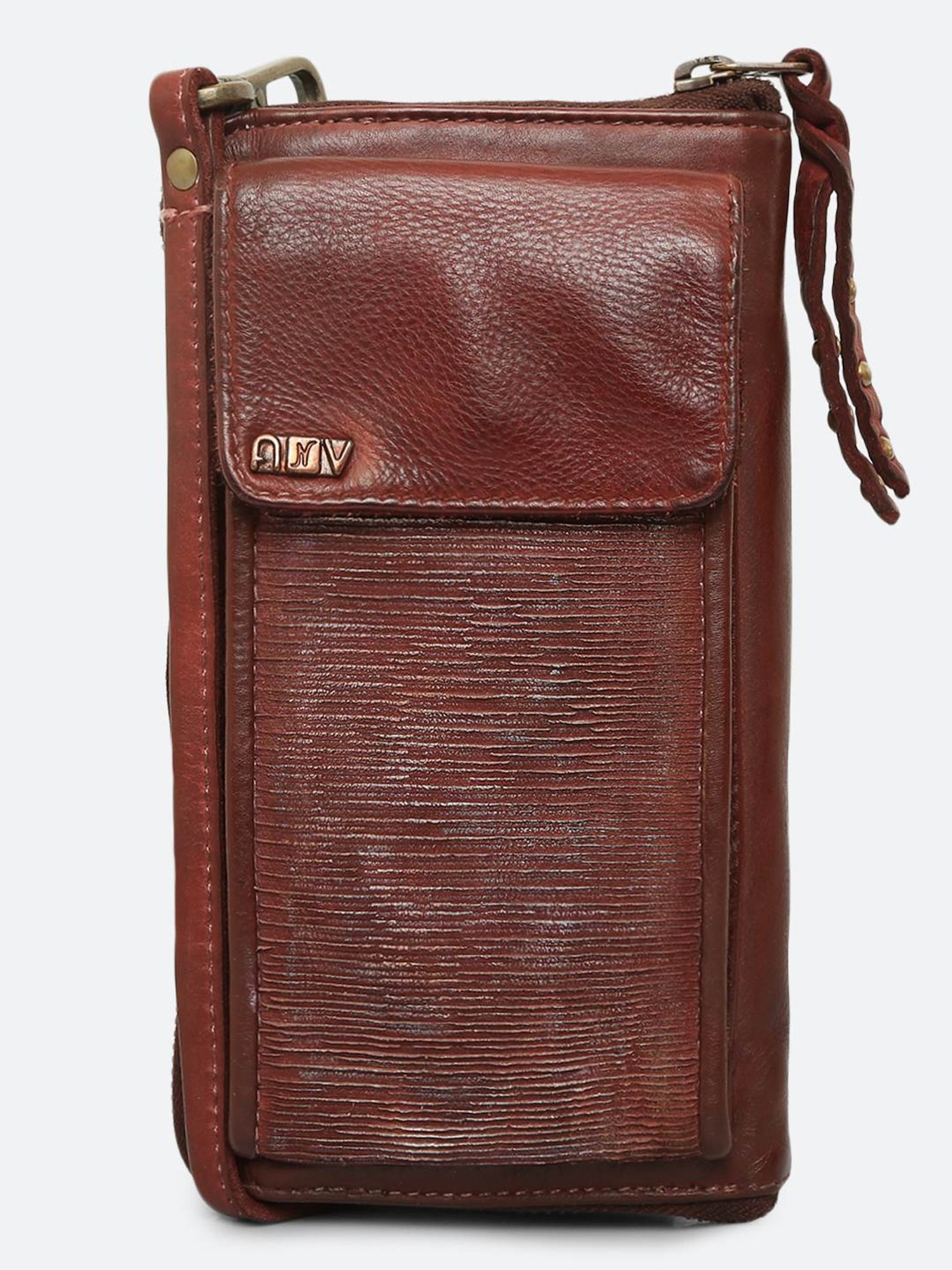 Art N Vintage Silvia Brown Leather Textured  Zip Around Wallet for Women