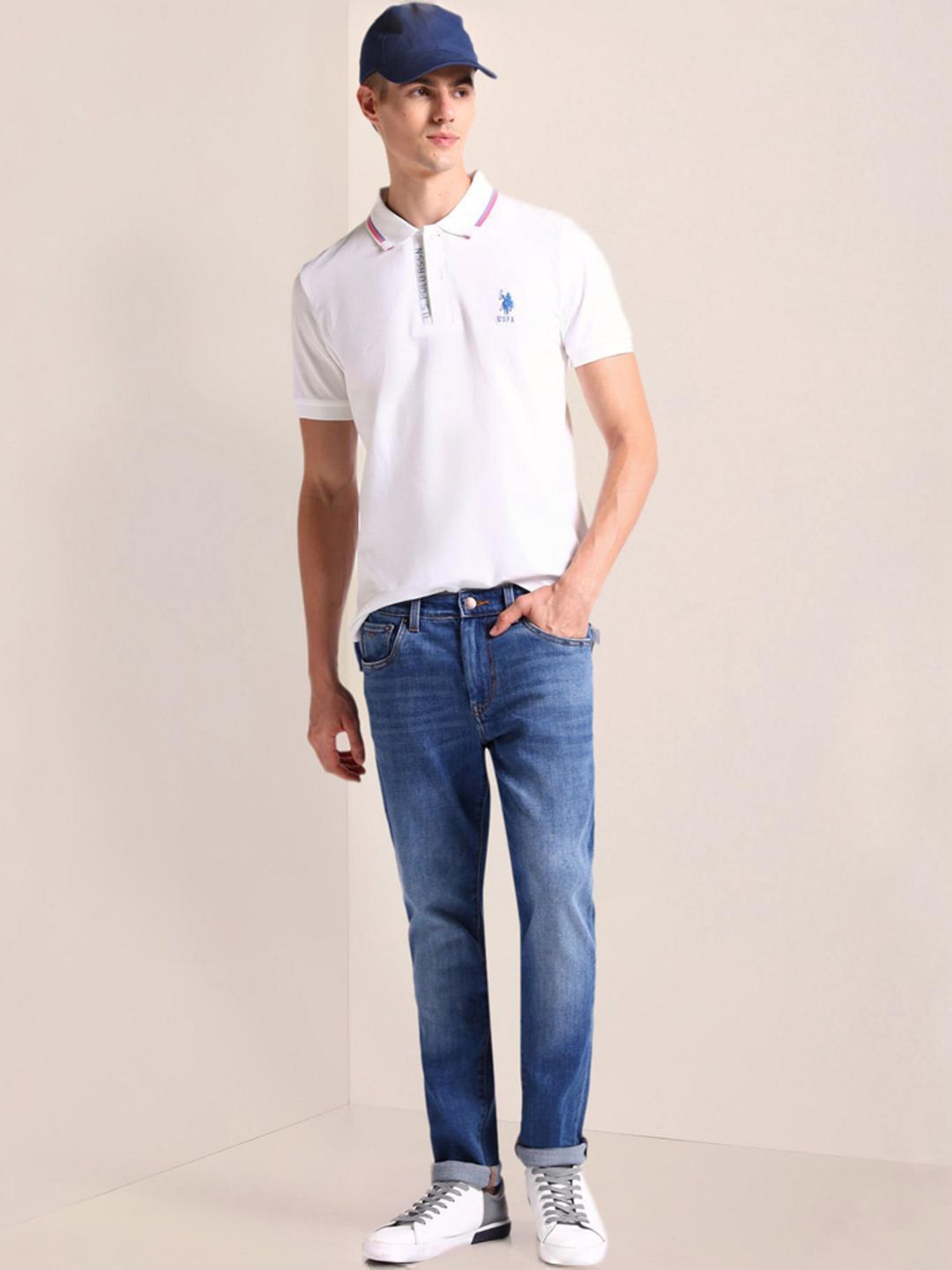 U.S. Polo Assn. White Cotton Slim Fit Polo T-Shirt