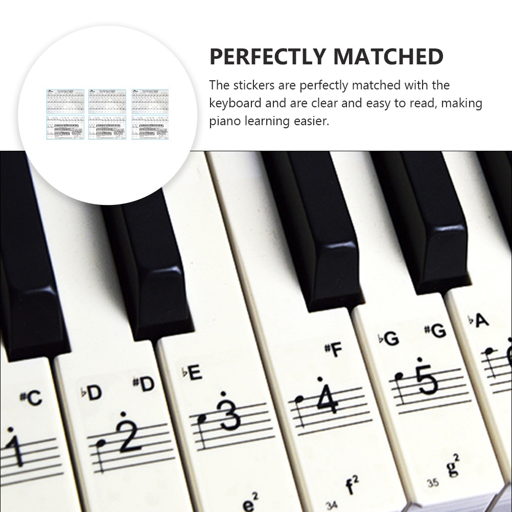 3 Sheets Chic Useful Durable Piano Stickers Piano Beginner Stickers Keyboards Sticker