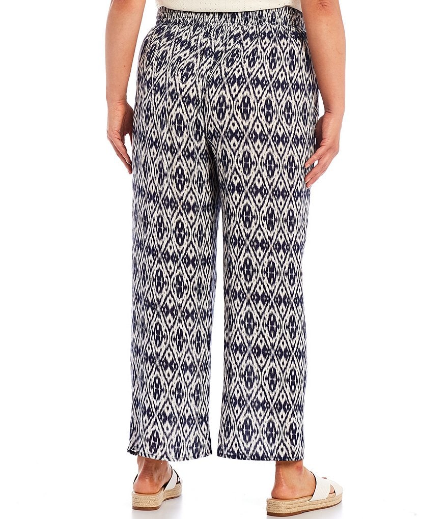 I.N. Studio Plus Size Geometric Print Crepon Pull-On Wide Leg Pants