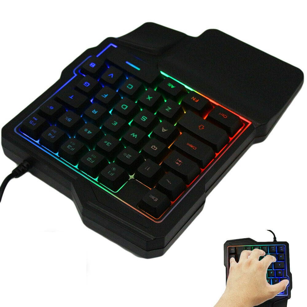 Mini One-Handed Gaming Keyboard RGB Led Backlit USB Wired Game 35 Keys Accessory