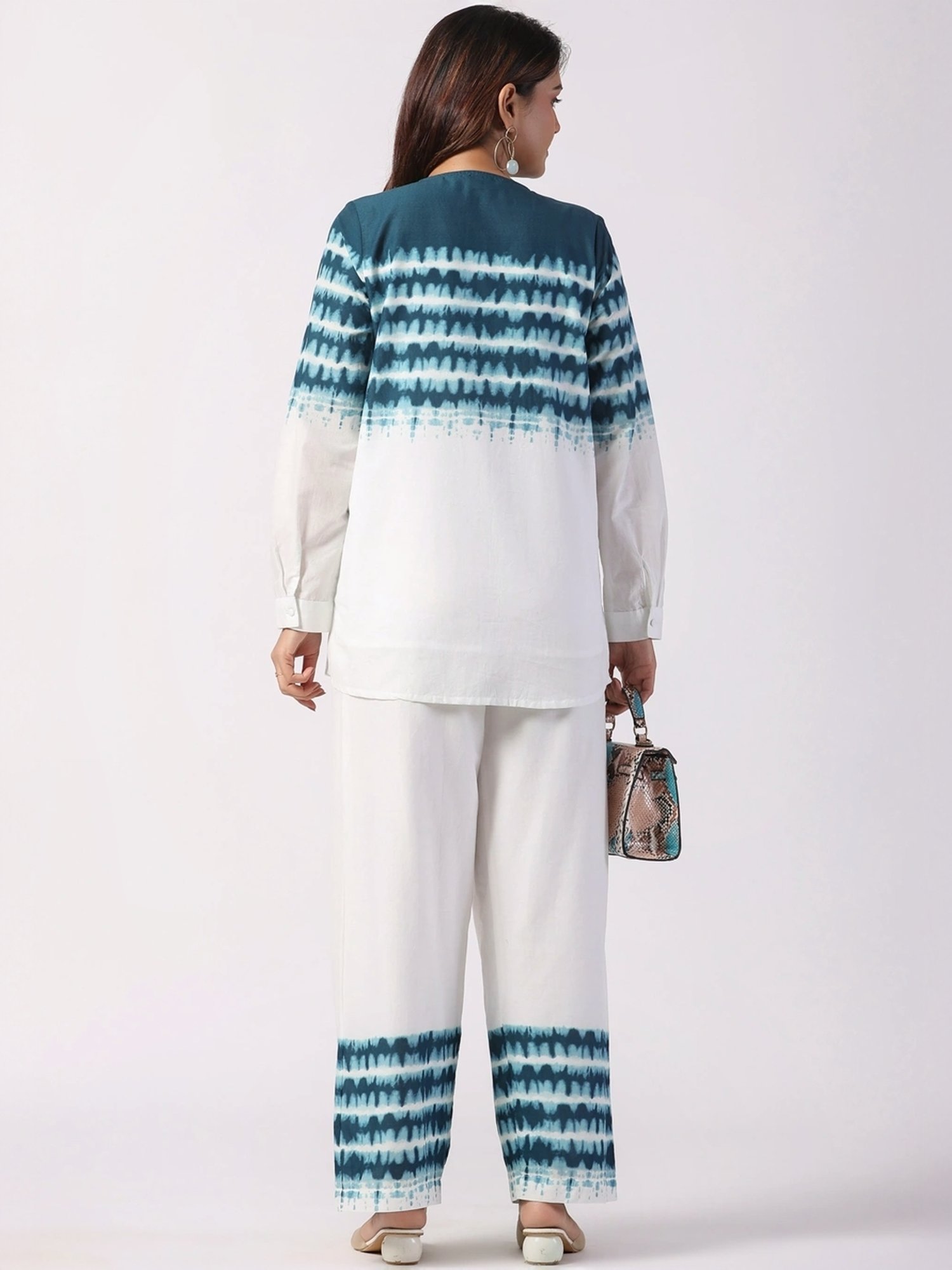 Zolo Label White Cotton Printed Shirt Palazzo Set