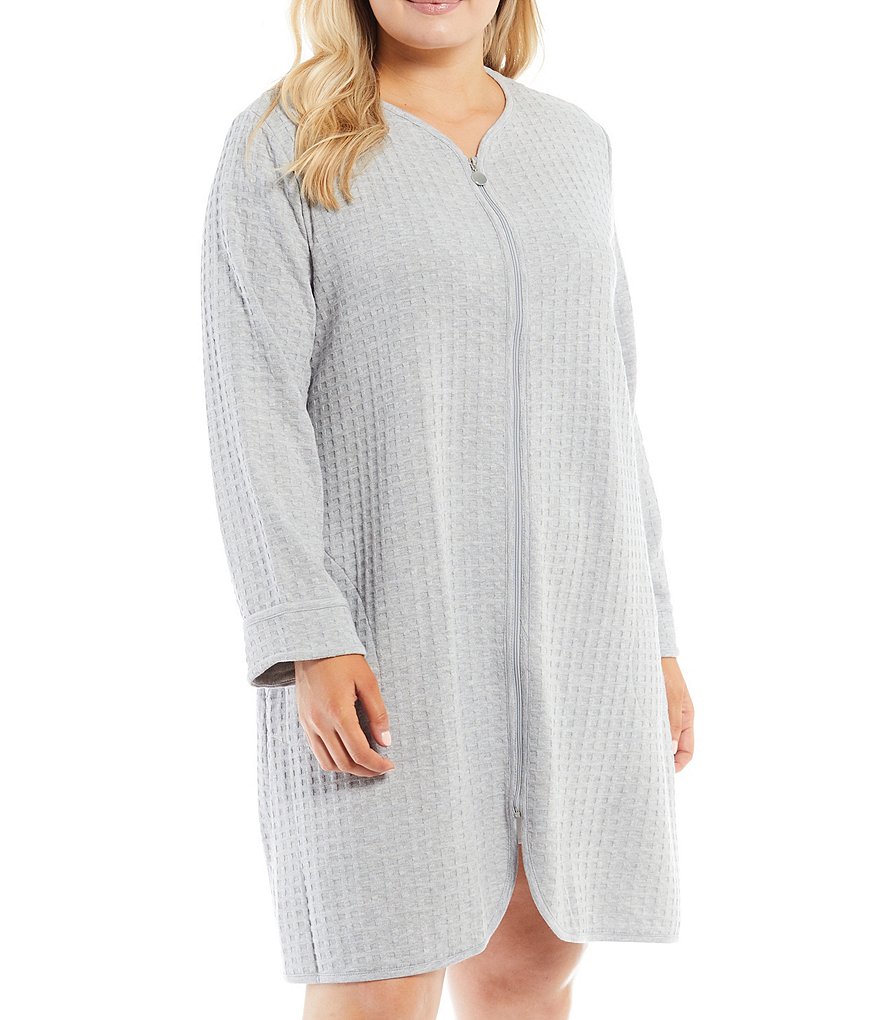 Kate Landry Plus Solid V-Neck Sleeve Midi Lounge Dress