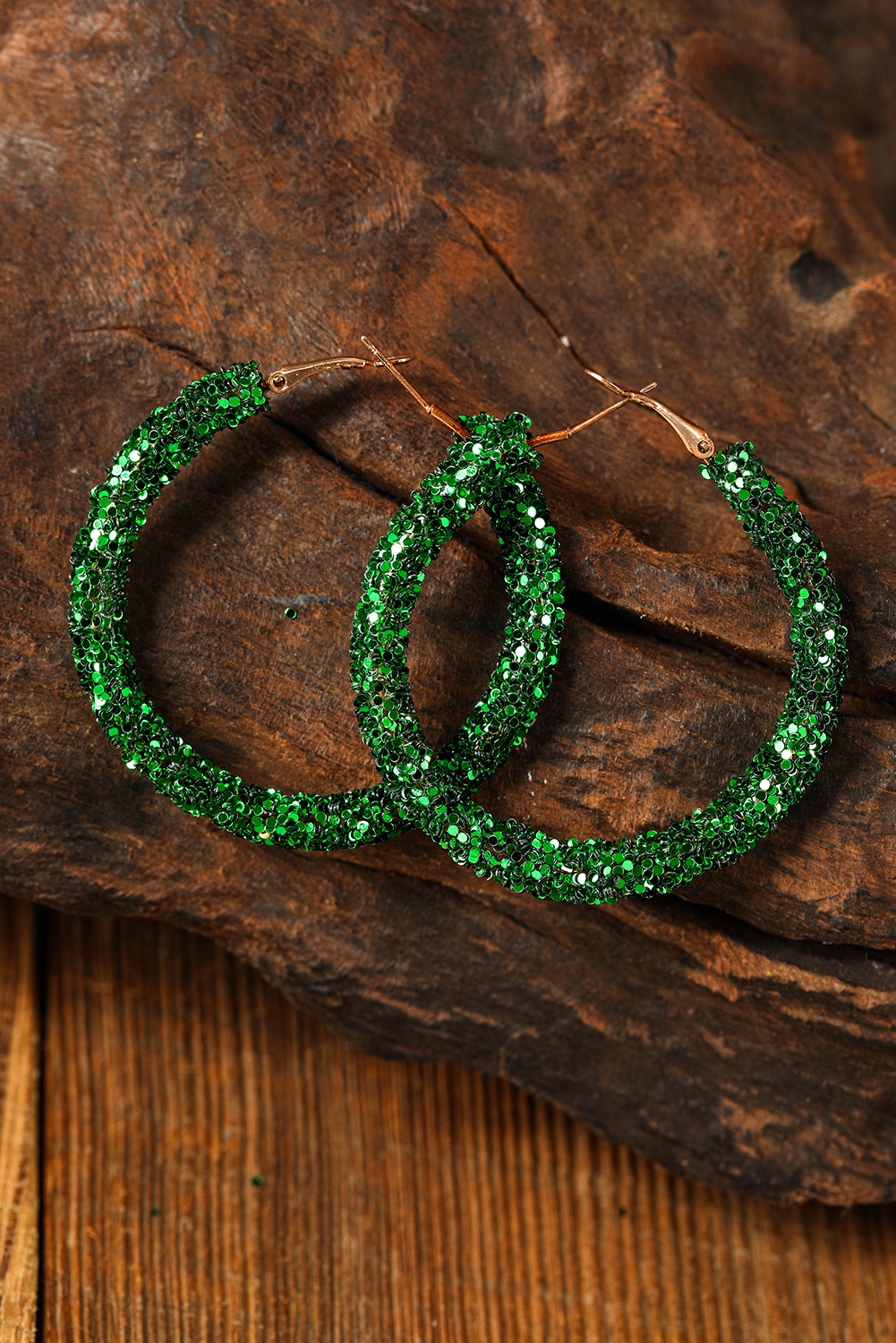 Dark Green Sequin Hoop Earrings