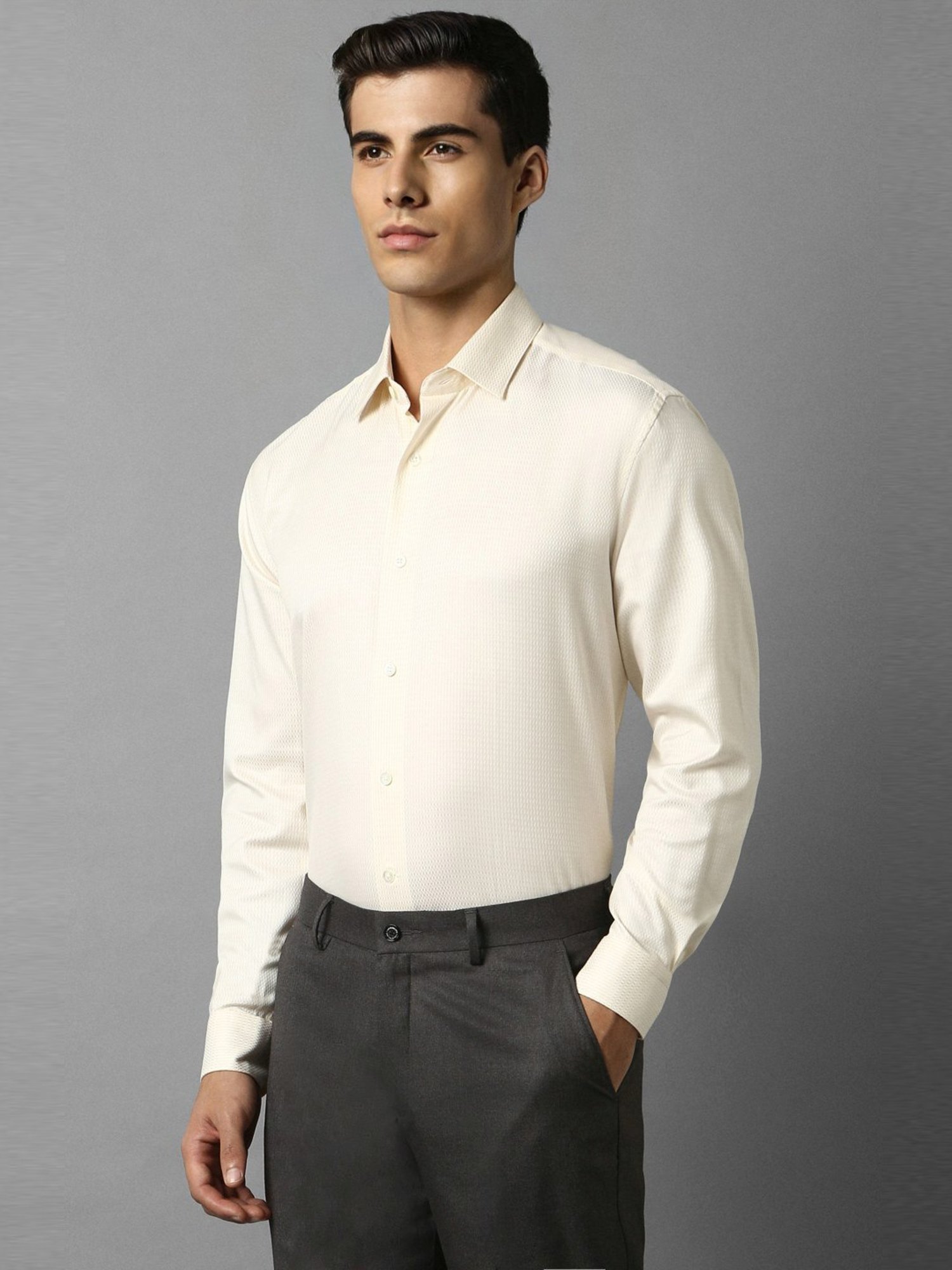 Luxure By Louis Philippe Light Yellow Cotton Regular Fit Shirt