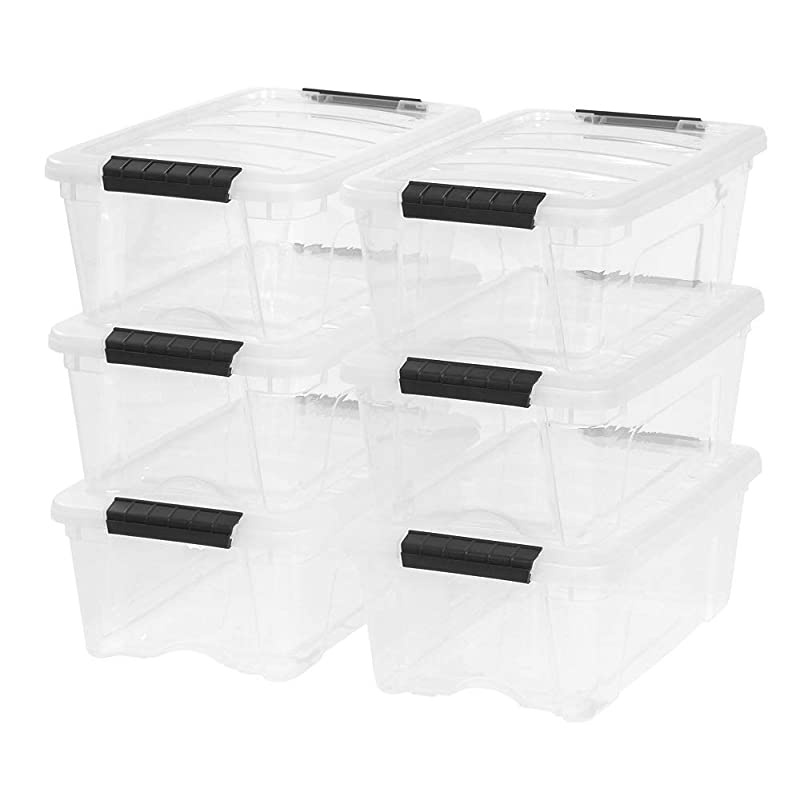 USA TB Clear Plastic Storage Bin Tote Organizing Container with Durable Lid and Secure Latching Buckles, 12 Qt, 6 Count
