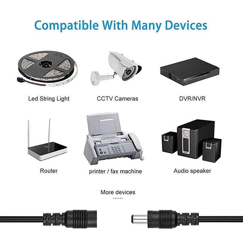 2 Pack 3Meters984Feet DC Extension Cable 12V DC Power Adapter Plug Extension Cord 55mm x 21mm Male to Female Extension Wire for DC 12V Power Adapter CCTV Security Camera etc Black