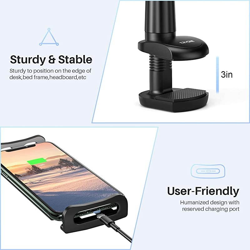 Gooseneck Tablet Stand, Tablet Mount Holder for iPad iPhone Series/Nintendo Switch/Samsung Galaxy Tabs/ Kindle Fire HD and More, 30in Overall Length(Black)