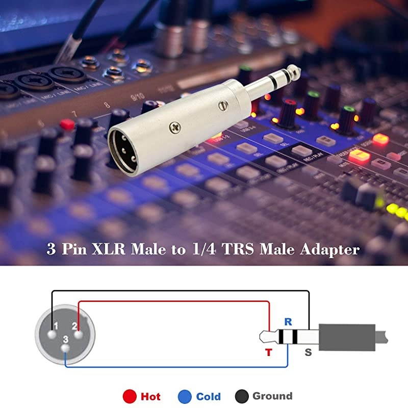 XLR Male to 1/4 Adapter, 6.35mm TRS Stereo Plug to XLR Male Audio Adapter Gender Changer Connector, Silver, 1 Pack -