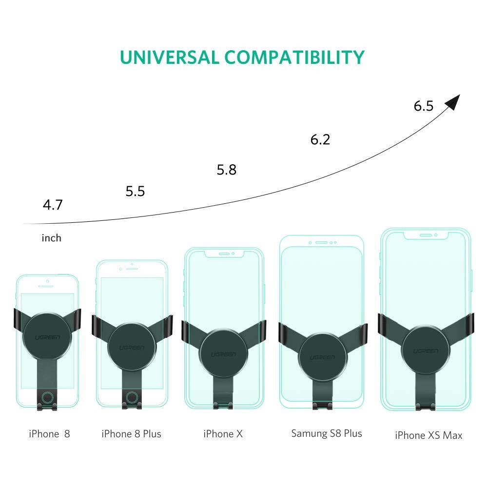 UGREEN Car Air Vent Mount Cell Phone Holder Gravity Compatible for iPhone Xs X XR 6S 7 Plus 8 5S 6, Samsung Galaxy S9 S7 Edge S8 S6, Google Pixel 2 XL, LG G6 Smartphone (Black)