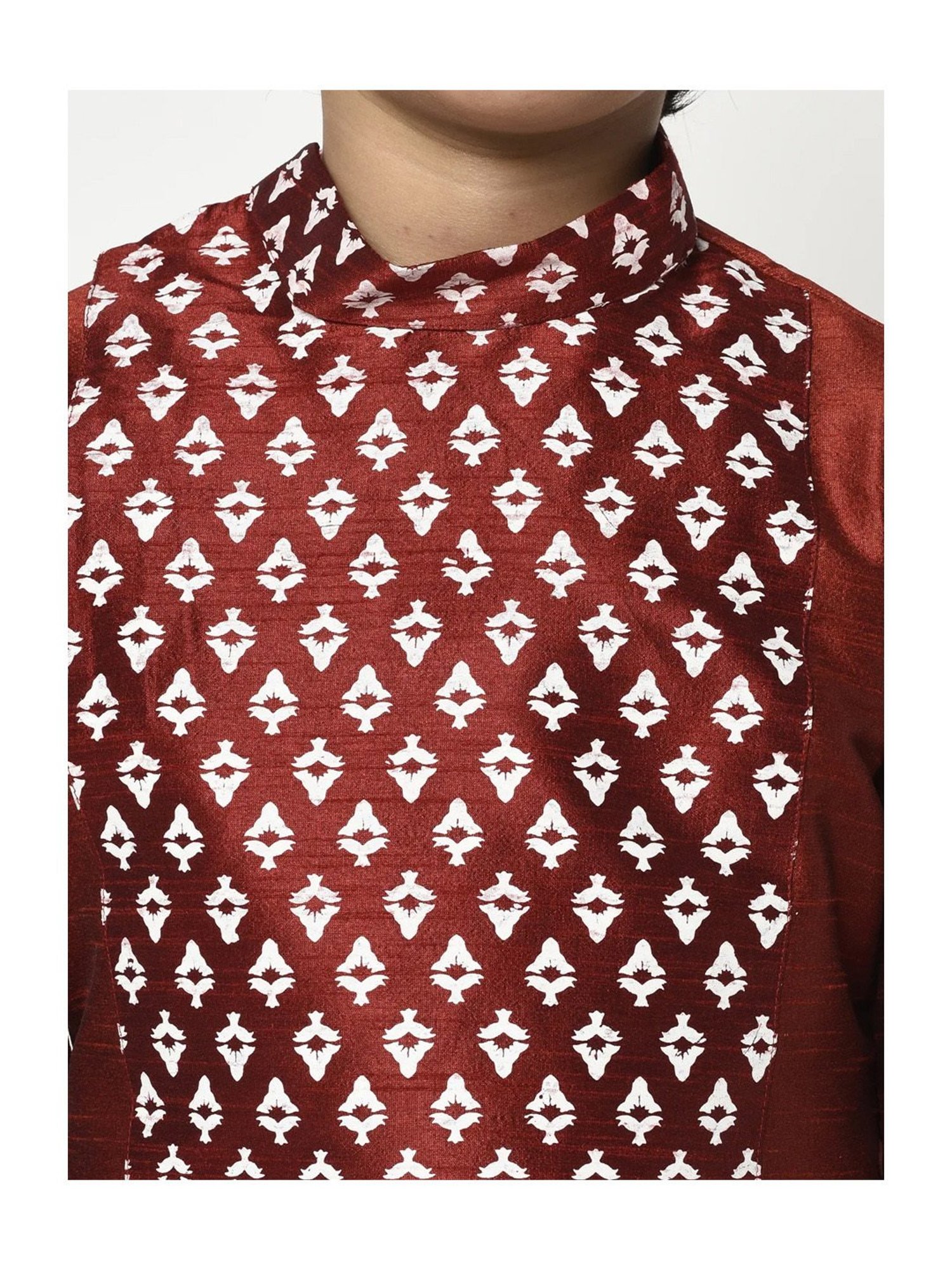 Deyann Kids Maroon & White Printed Full Sleeves Kurta with Patiala