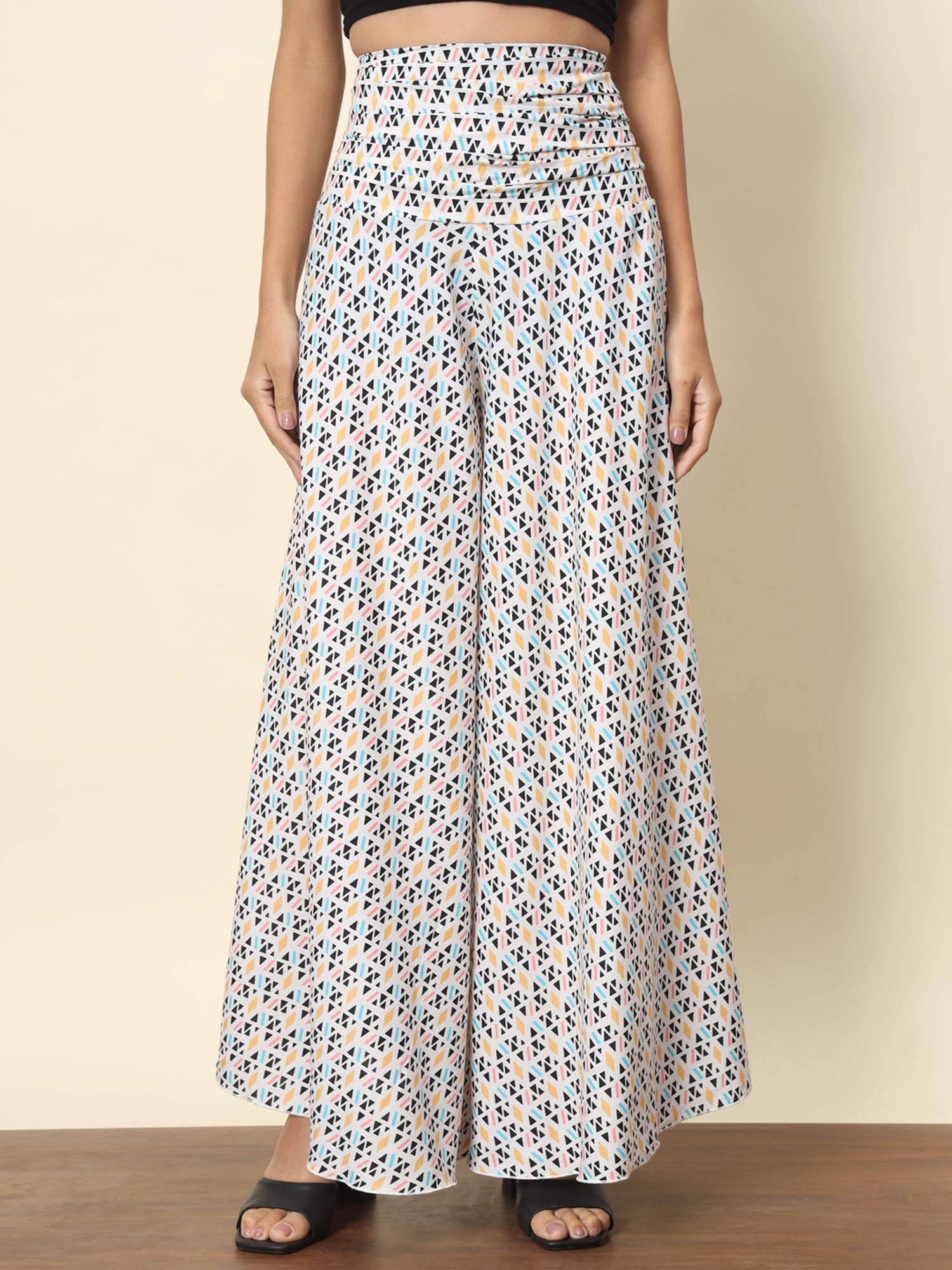 Trend Arrest White & Black Printed High Rise Palazzos