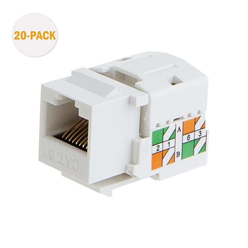 20-Pack Cat6 RJ45 Keystone Jack Module Connector Network Coupler Ethernet Wall Jack, White