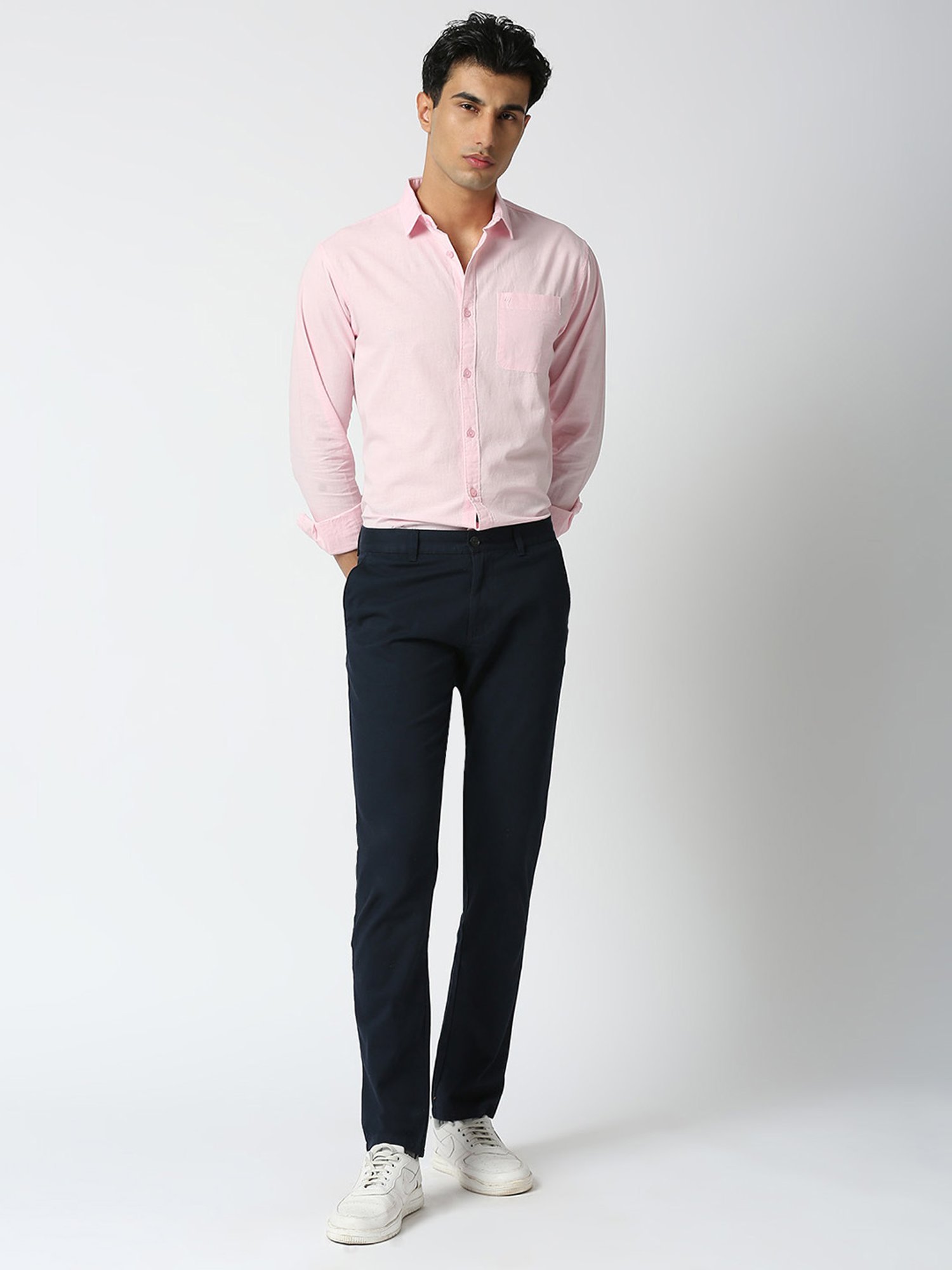 HJ HASASI Light Pink Slim Fit Cotton Shirt