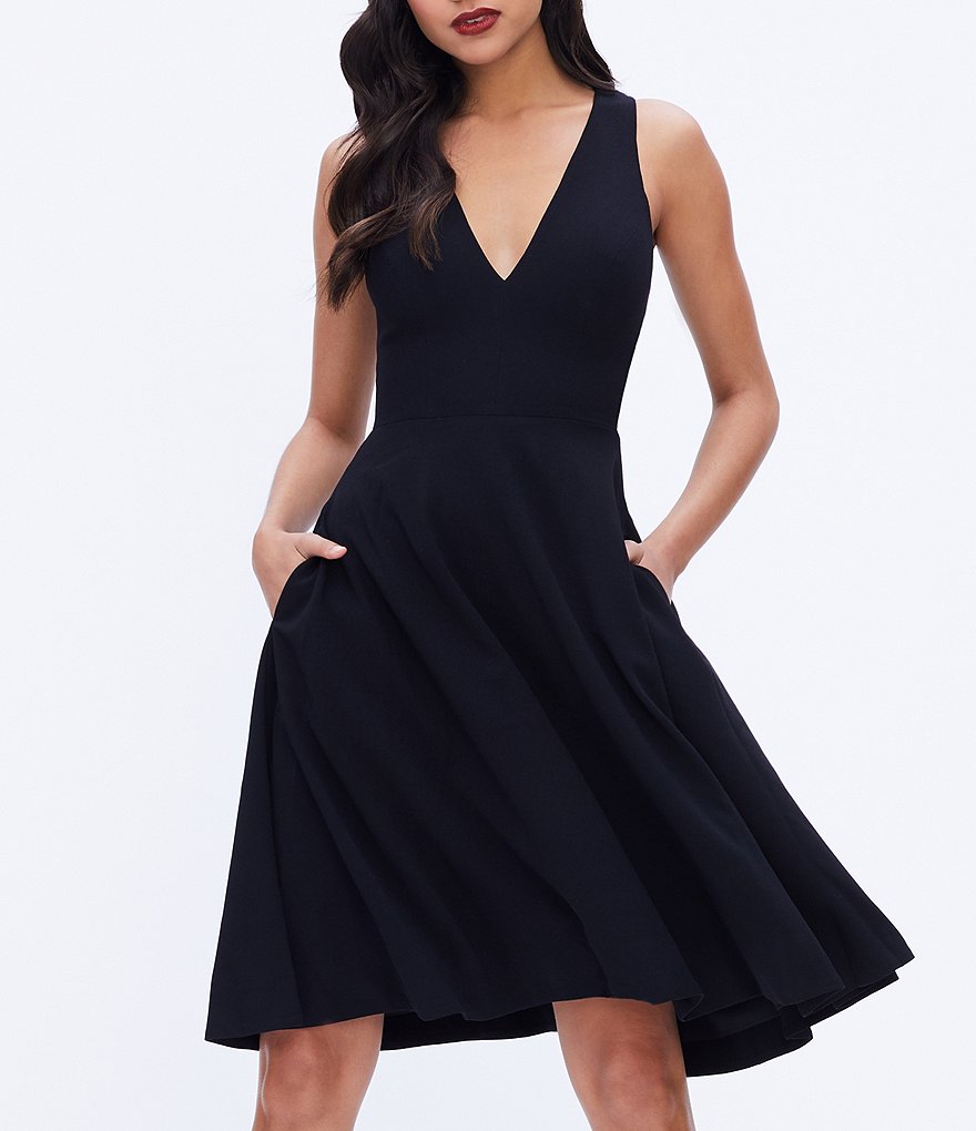Dress the Population Catalina Crepe V-Neck Sleeveless A-Line Dress