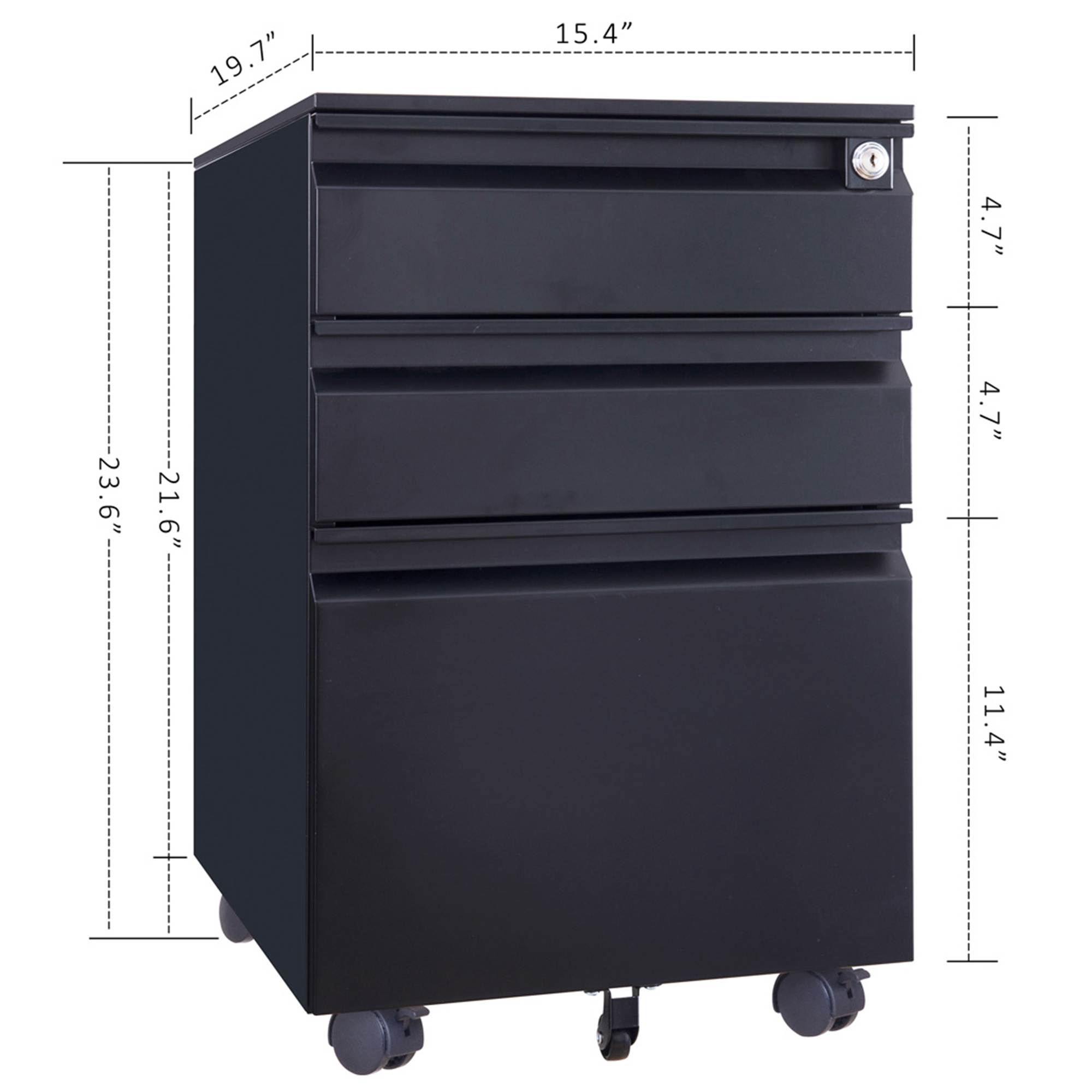 3 Drawer Mobile File Cabinet with Lock, Metal Filing Cabinet Legal/Letter Size, Fully Assembled Except Wheels