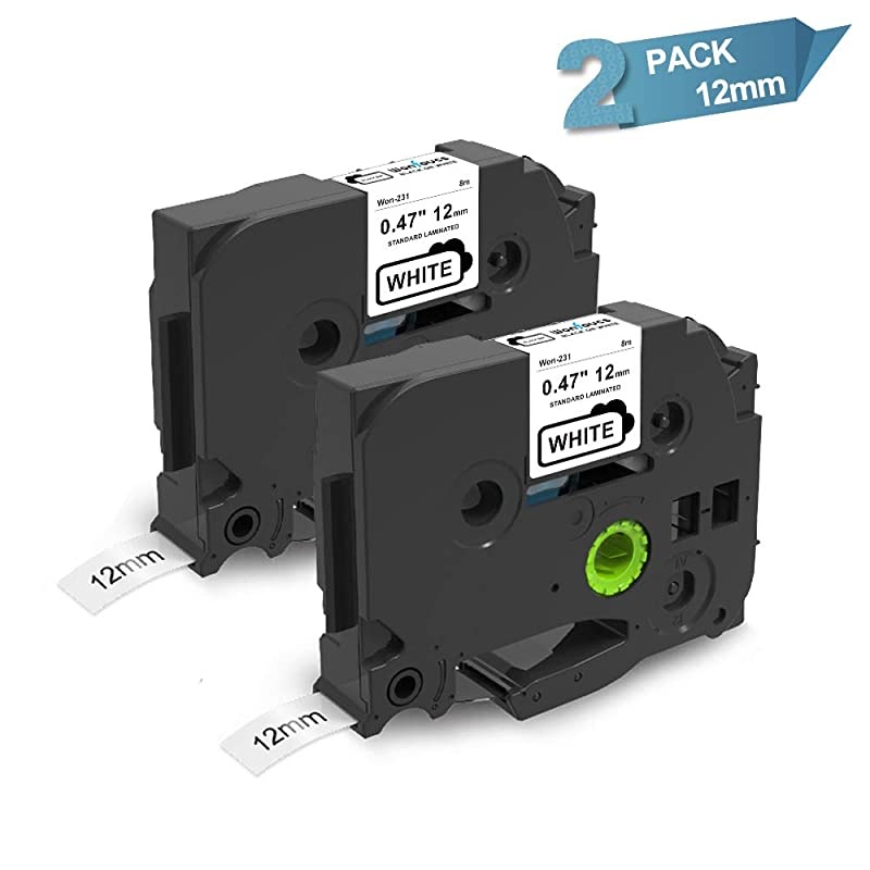 Compatible Label Tape Replacement for Brother Label Maker Tape TZe-231 12mm 0.47 Laminated White TZ Tapes for Brother P-Touch PTD210 PTH110 PTD600 PT-1880 PT-1890 Label Maker, 2 Pack