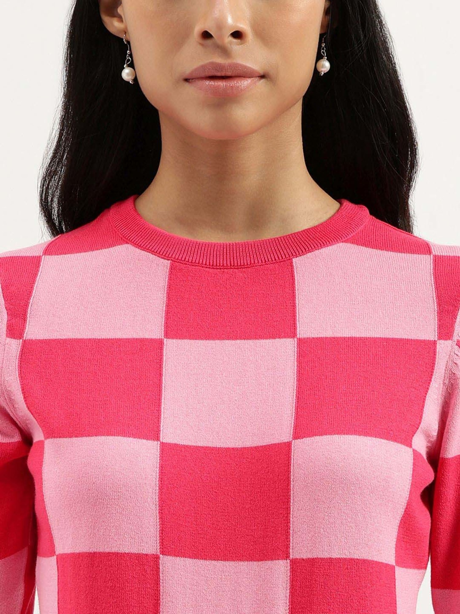 United Colors of Benetton Pink Cotton Chequered Top