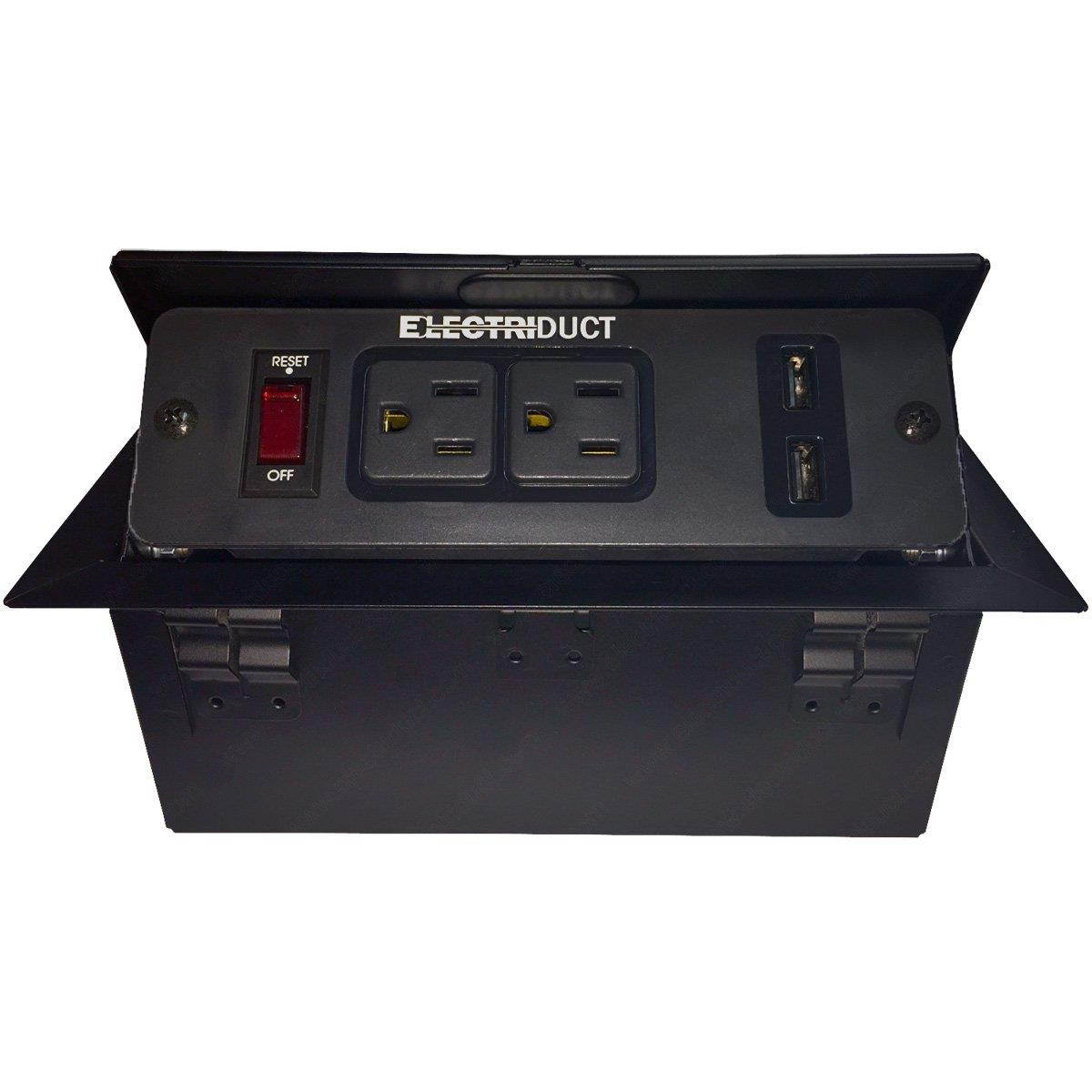 Hidden Pop Up Power and Data Center - 2 AC Outlets, 2 USB, 2 RJ45 (Black)