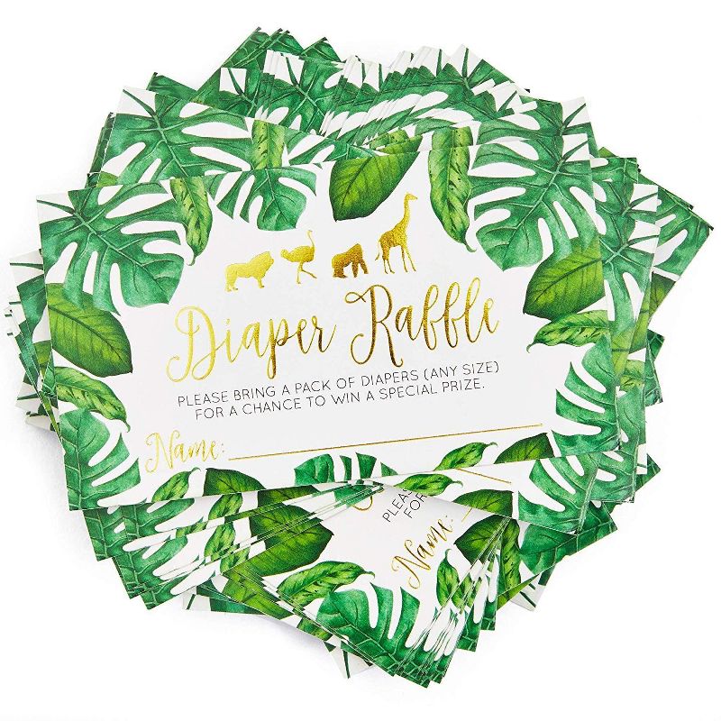 60 Counts Baby Shower Diaper Raffle Tickets, Lottery Invitation Insert Cards Baby Shower Game Supplies for Boys or Girls, Jungle Safari