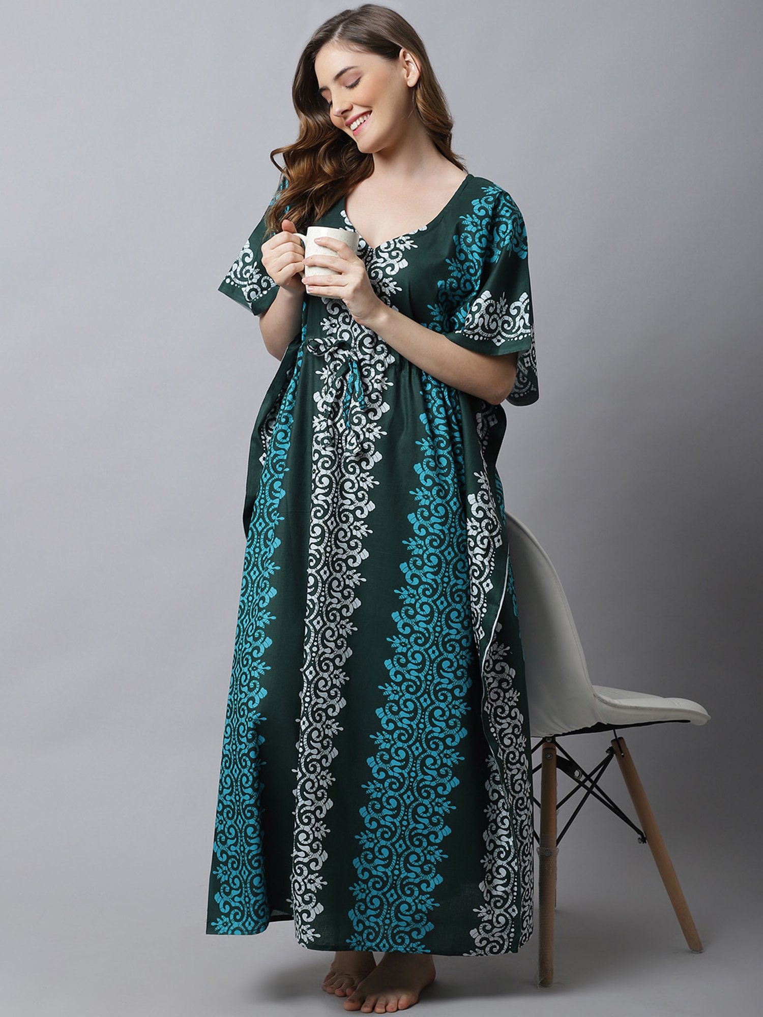 Secret Wish Green Printed Kaftan Nighty