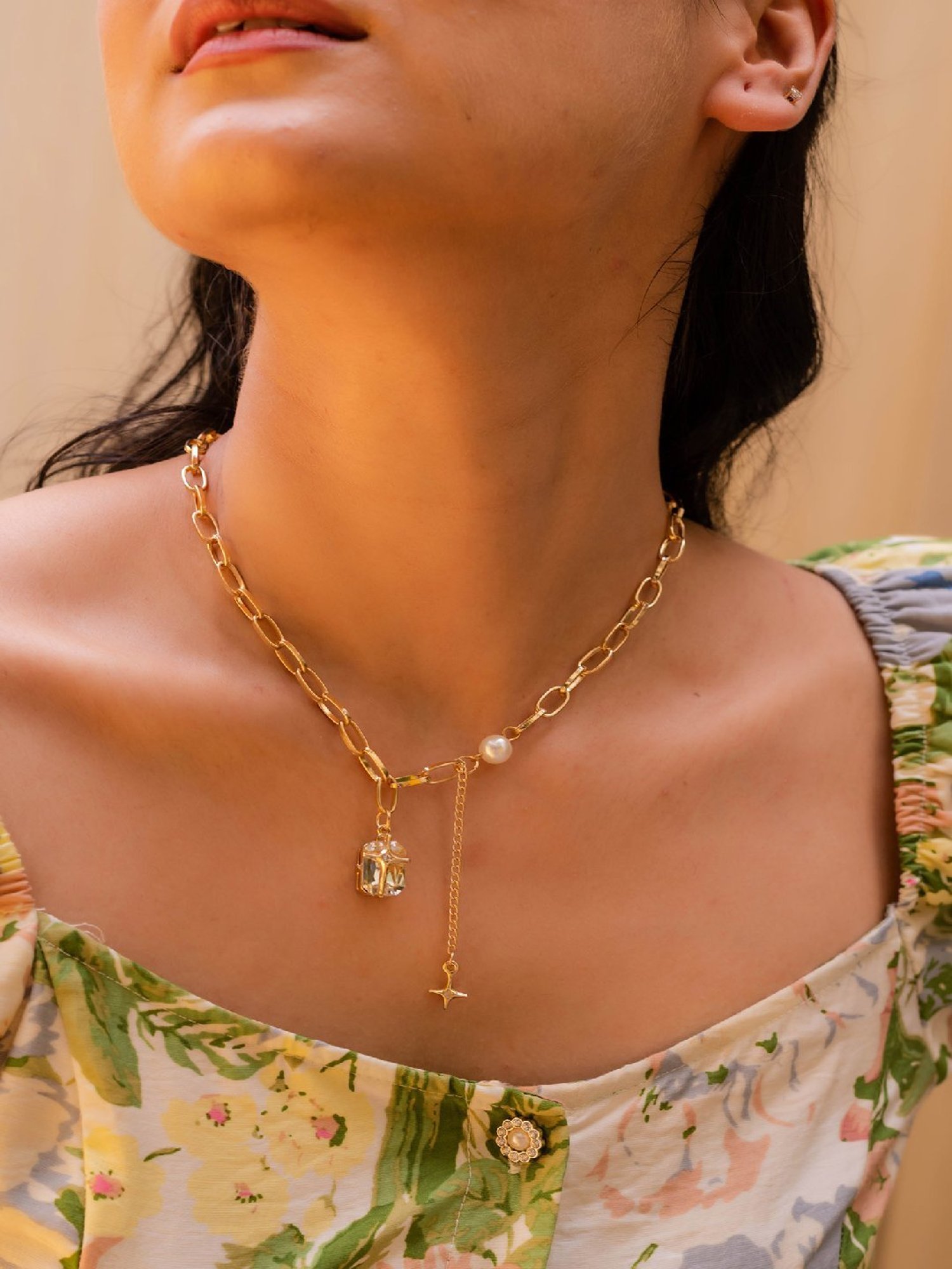 Jewelz Chain Necklace With Beautiful Stone Pendant for Girls & Women