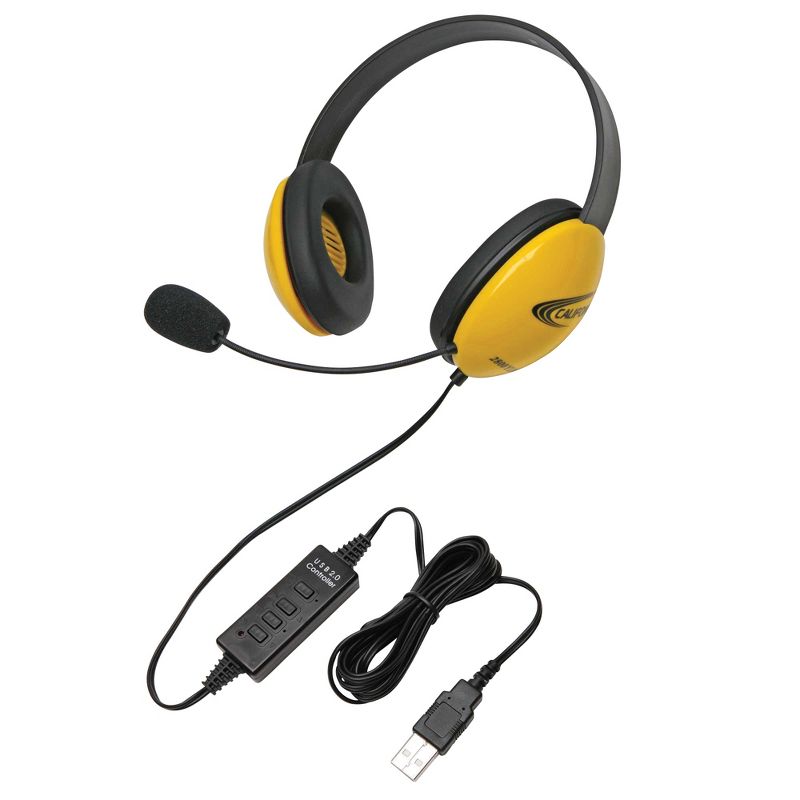Califone Listening First 2800YL-USB Over-Ear Stereo Headset with Gooseneck Microphone, USB Plug, Yellow, Each
