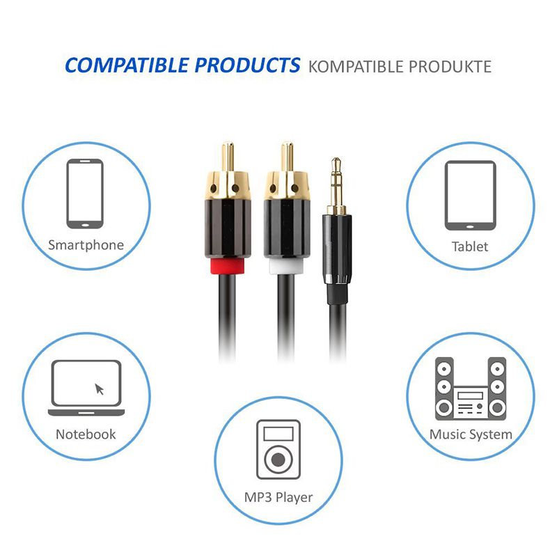 RCA to 3.5mm Audio Cable, Hannord 3.5mm Male to 2RCA Male RCA Cable, Y Splitter Stereo Audio Cable for Subwoofer, Receiver, Speakers and More, 3 Meters / 10ft.