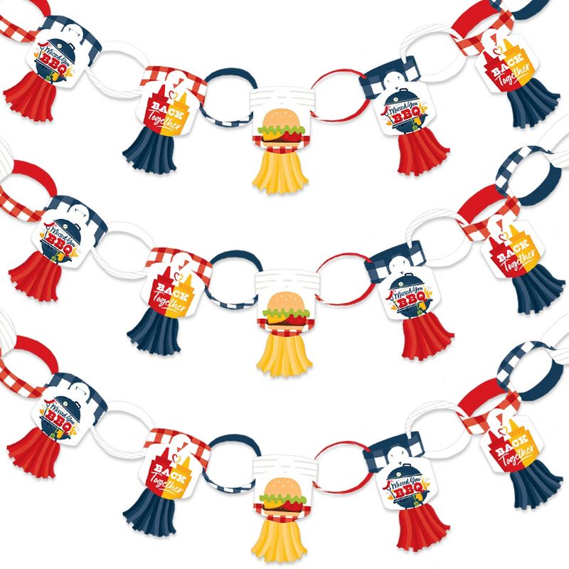 Big Dot of Happiness Missed You BBQ - 90 Chain Links and 30 Paper Tassels Decoration Kit - Backyard Summer Picnic Party Paper Chains Garland - 21 feet