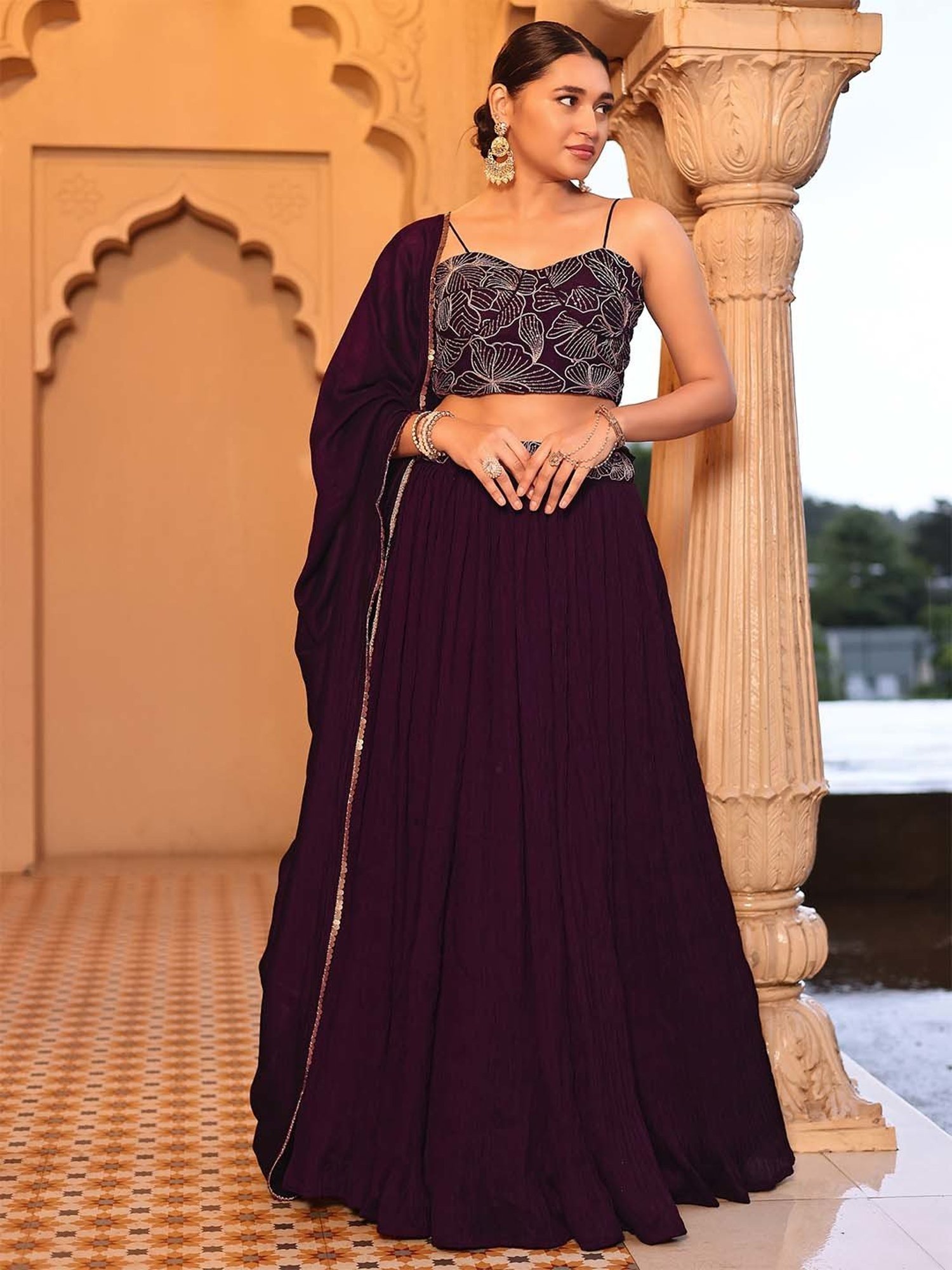 studiorasa Purple Hand Block Print Lehenga Set