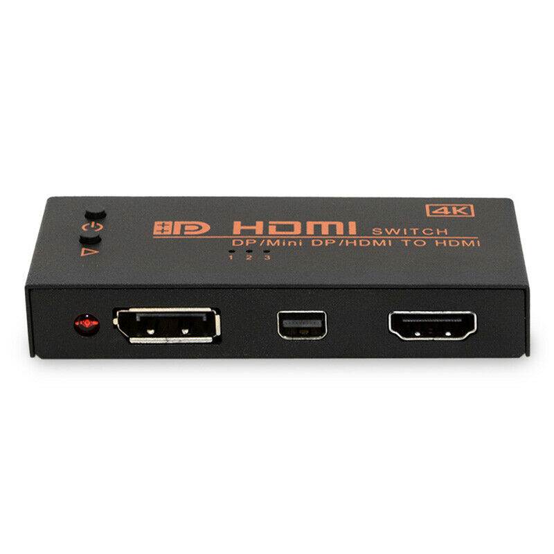 DP / HDMI / Mini Displayport to HDMI Output Switch Selector 3 In 1 Out 4K x 2K